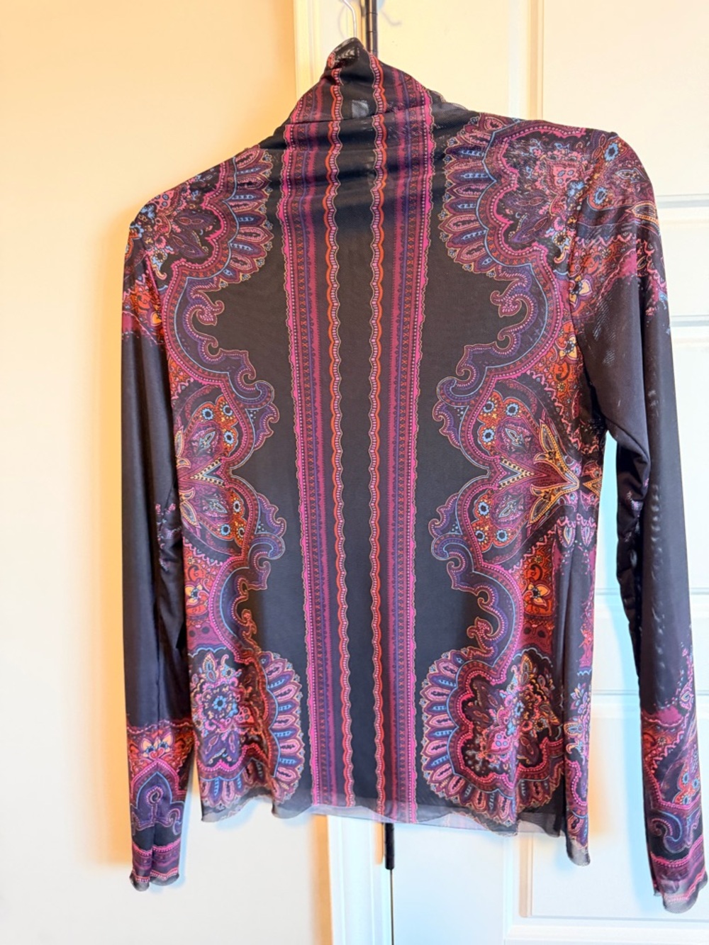 HaleBob Mesh Paisley-Print Long Sleeve Turtleneck Top - Black & Pink